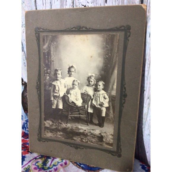 1800’s Cabinet Photo Antique Photo 5 Little Children Family Portrait - Picture 10 of 12